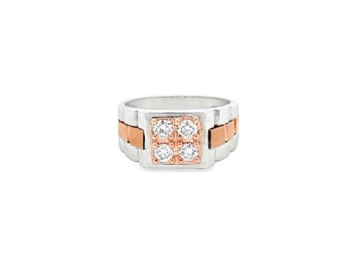 18K White and Rose Gold Men's Ring with Cluster of Natural Round Diamonds